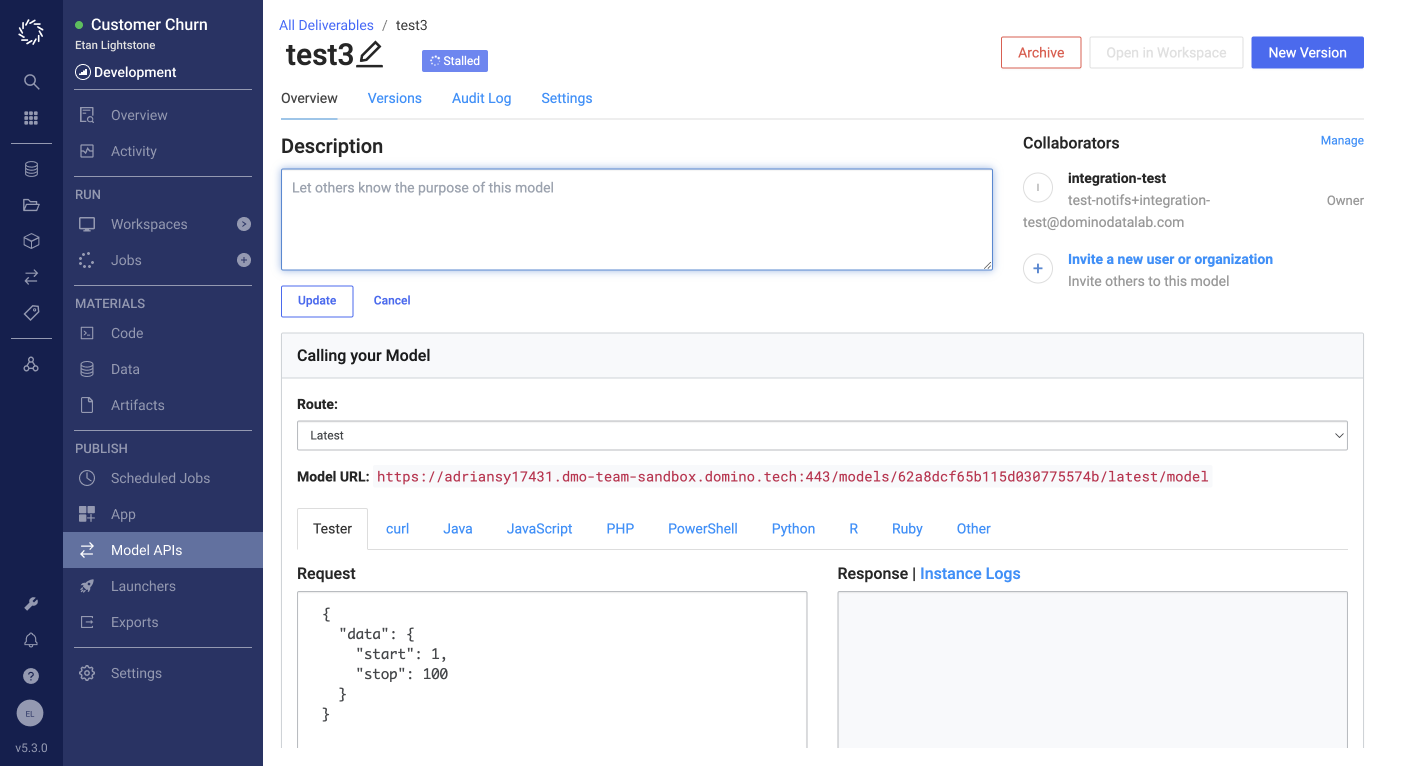 The UI for configuring models delivered as APIs