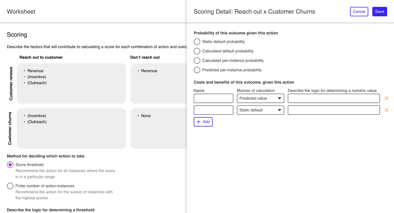 A UI for guiding both personas to collaborate on the Expected Value Framework